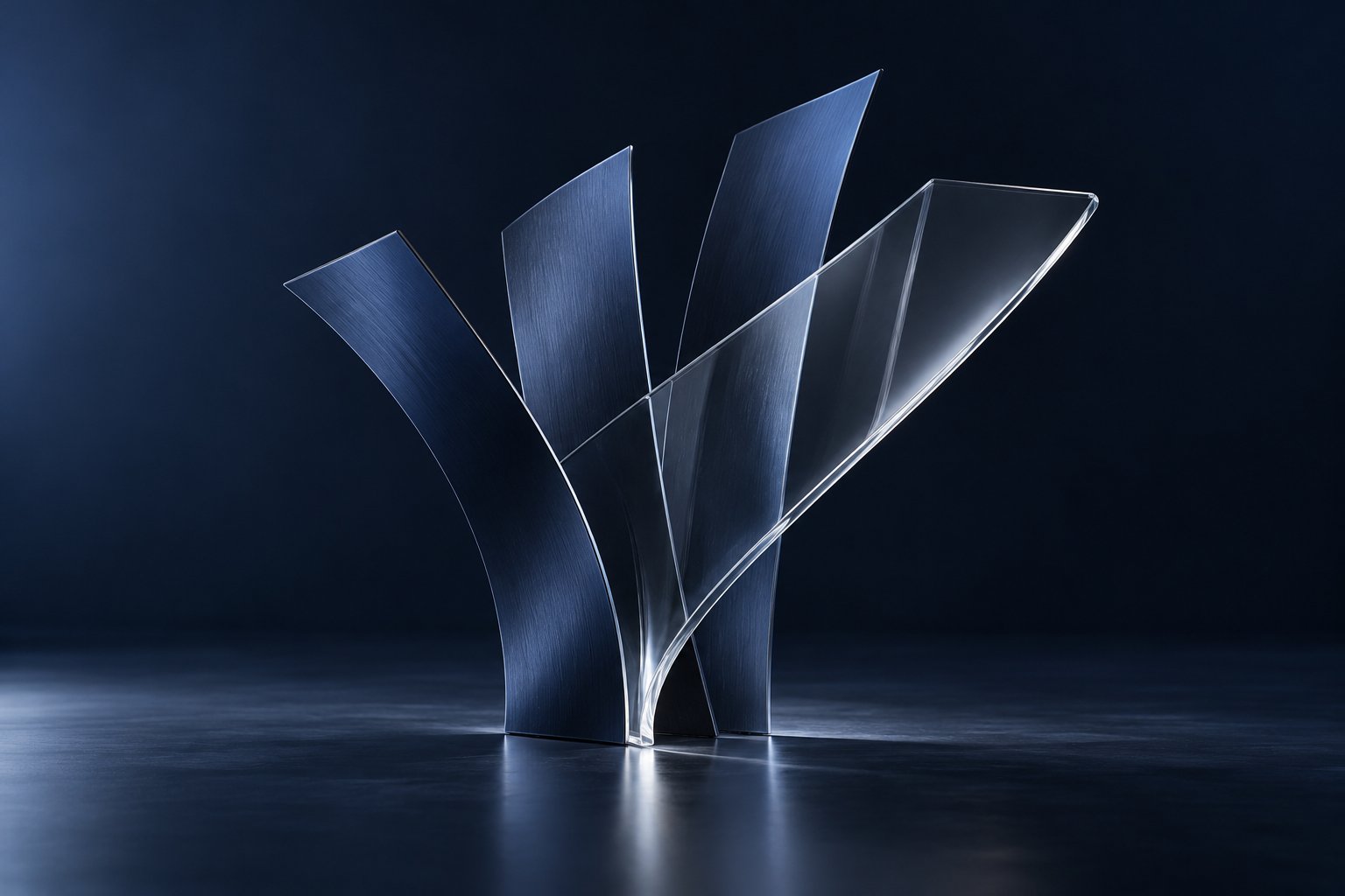 Separate metal directions brought into focus by a clear glass plane.